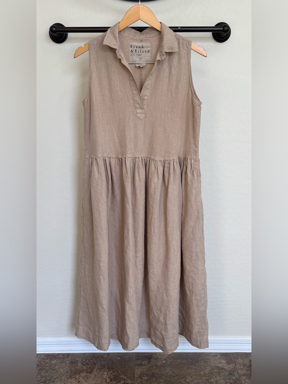 Frank & Eileen Daphne Sleeveless Popover Linen Dress Sand Beige Size Small